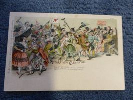 Litho,Gruss vom Carneval,Tanz,Masken,Zeiten sind schlecht...