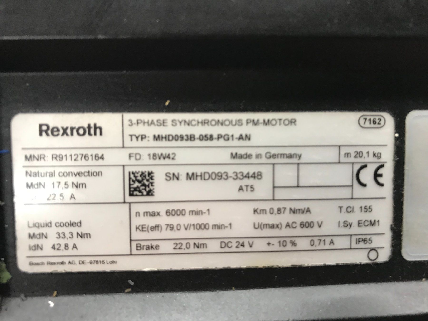 Motori: Servomotor Rexroth MHD0938 058 PG1-AN – Usato da Aesch BL venduto da muroluz 1