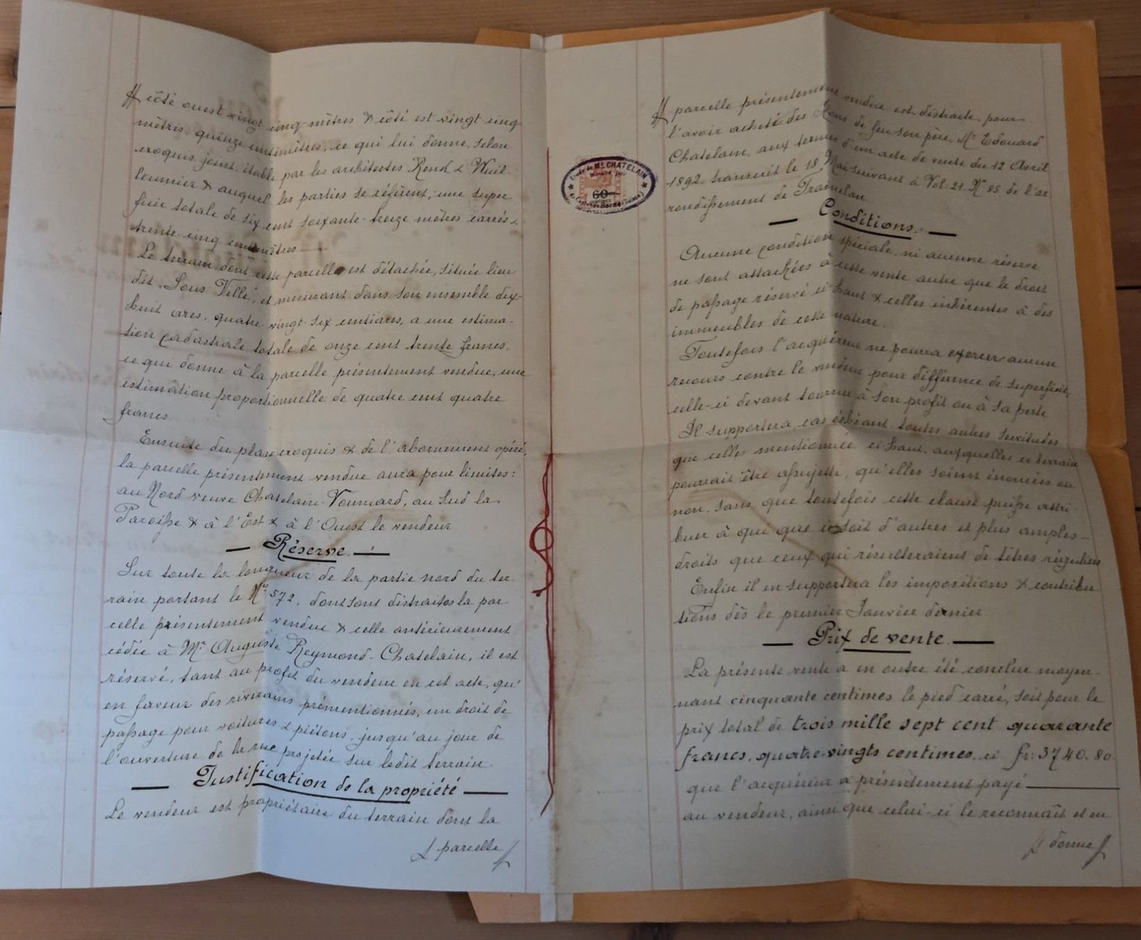 Documenti: Etude Notaire Saint-Imier Document 1907 Vente de sol – Usato da Tavannes venduto da Cire 2