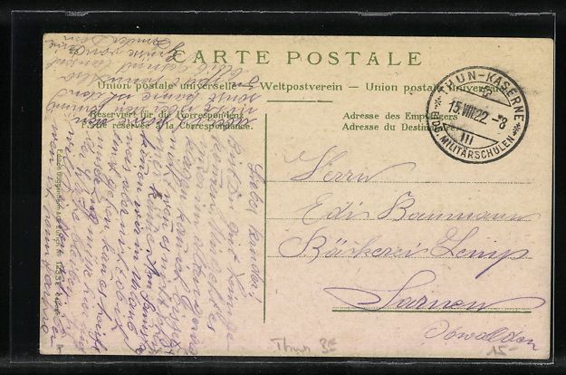Cartoline postali: AK Thun, Ortsansicht mit Kirche, Wappen – Usato da Berlin venduto da bartko-reher 1