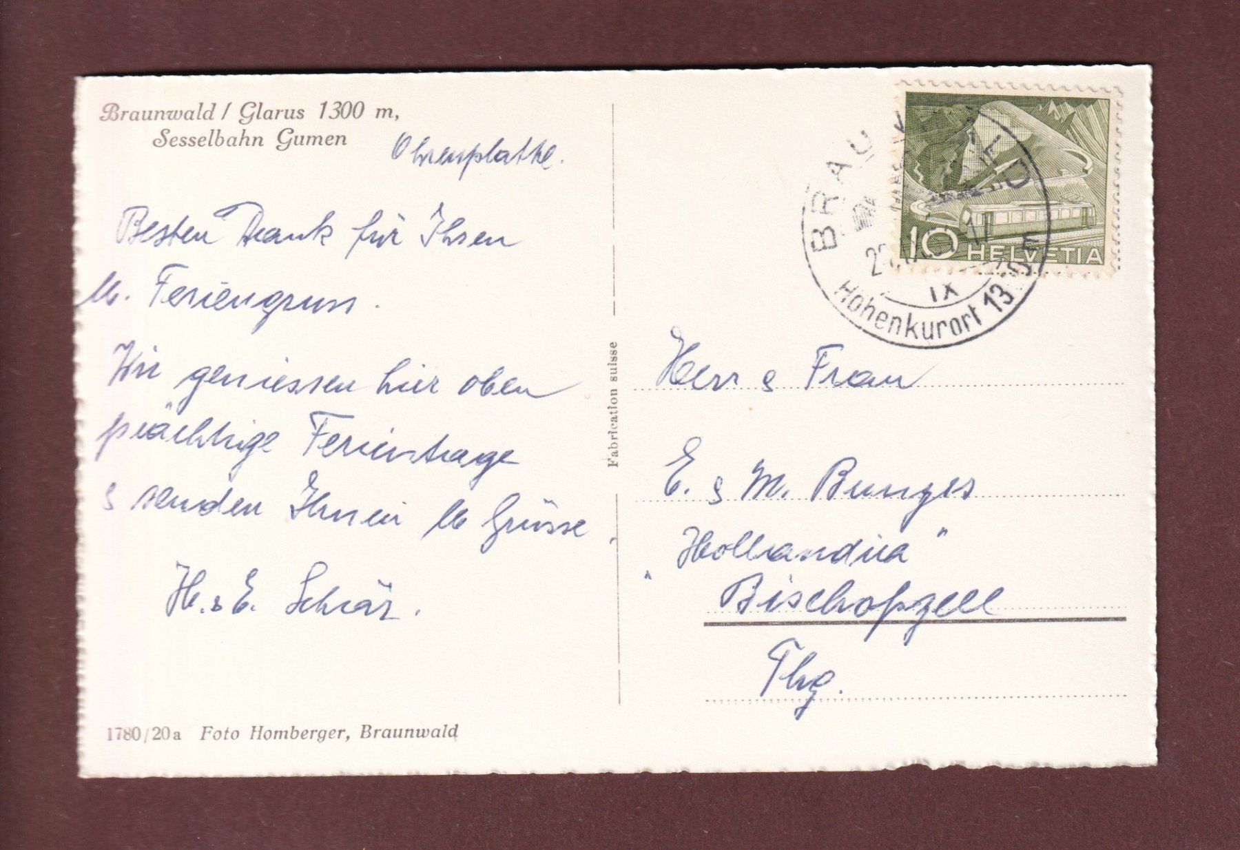 Ansichtskarten: BRAUNWALD - Sesselbahn Gumen – Gebraucht aus Pully von nicecards-shop 1