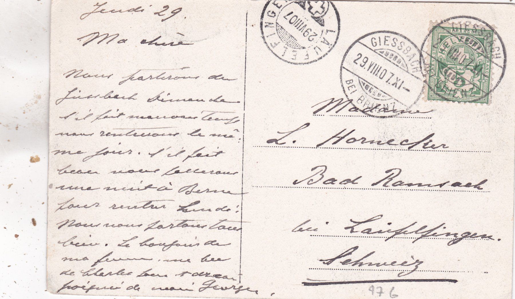 Cartoline postali: Die Jungfrau 1907 – Usato da Herisau venduto da Lisegrat2008 1