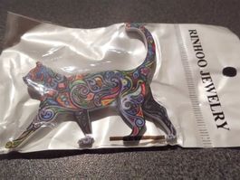 Brosche Katze farbig, lauf Rinhoo (Nr.1)
