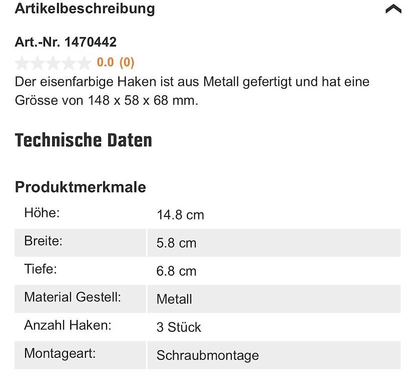 Quincaillerie: 4 Garderobenhacken, Metall – D'occasion à Uster par vingapo 4