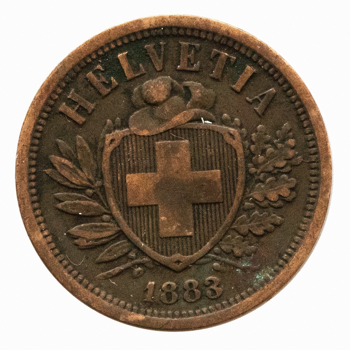 Tutti le monete: Schweiz / Suisse - 2 Rappen - 1883 – Usato da Rotkreuz venduto da num_6343