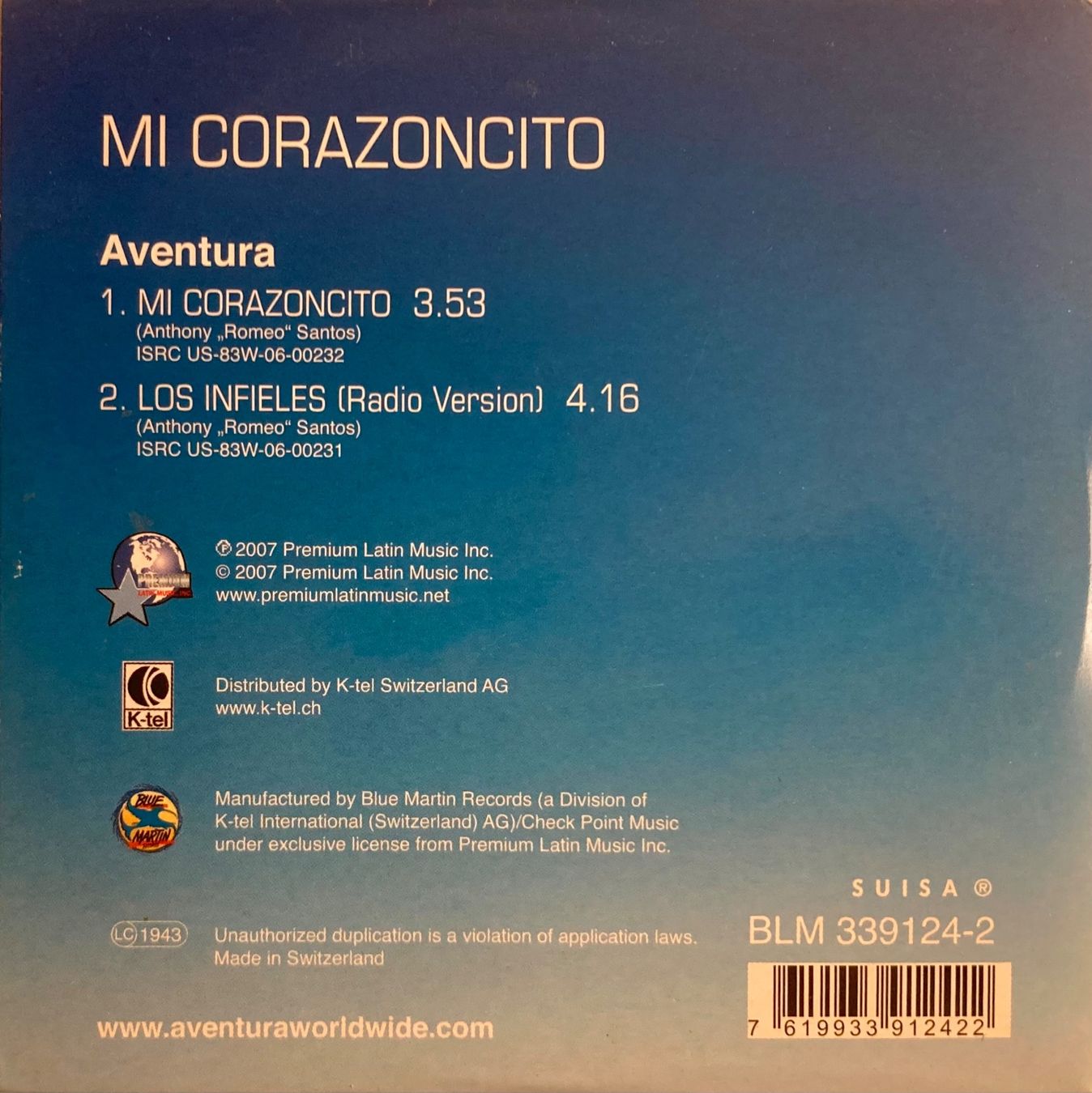 CD: AVENTURA - MI CORAZONCITO – Usato da Poliez-Pittet venduto da Newtown-Records 1