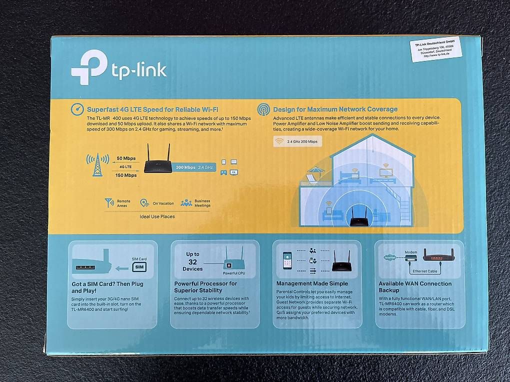 TP-Link Modem & Router: Routeur TP-Link Archer MR400 4G LTE WiFi SIM - Comme neuf – Nuovo (secondo la descrizione) da Vevey venduto da JA1982 4