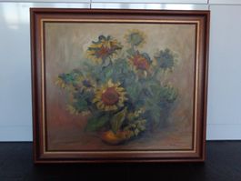 Sonnenblumen Gemälde, Öl auf Leinwand, gerahmt