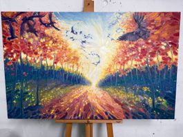 Faszinierendes Gemälde Herbstwald, Kunst von Gill Bustamente