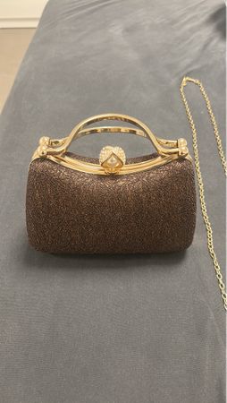 Abendtasche braun mit Glitzer und Kette neuwertig