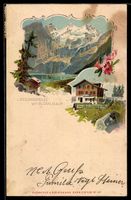 Lithographie Blümlisalp, Oeschinensee mit Blümlisalp