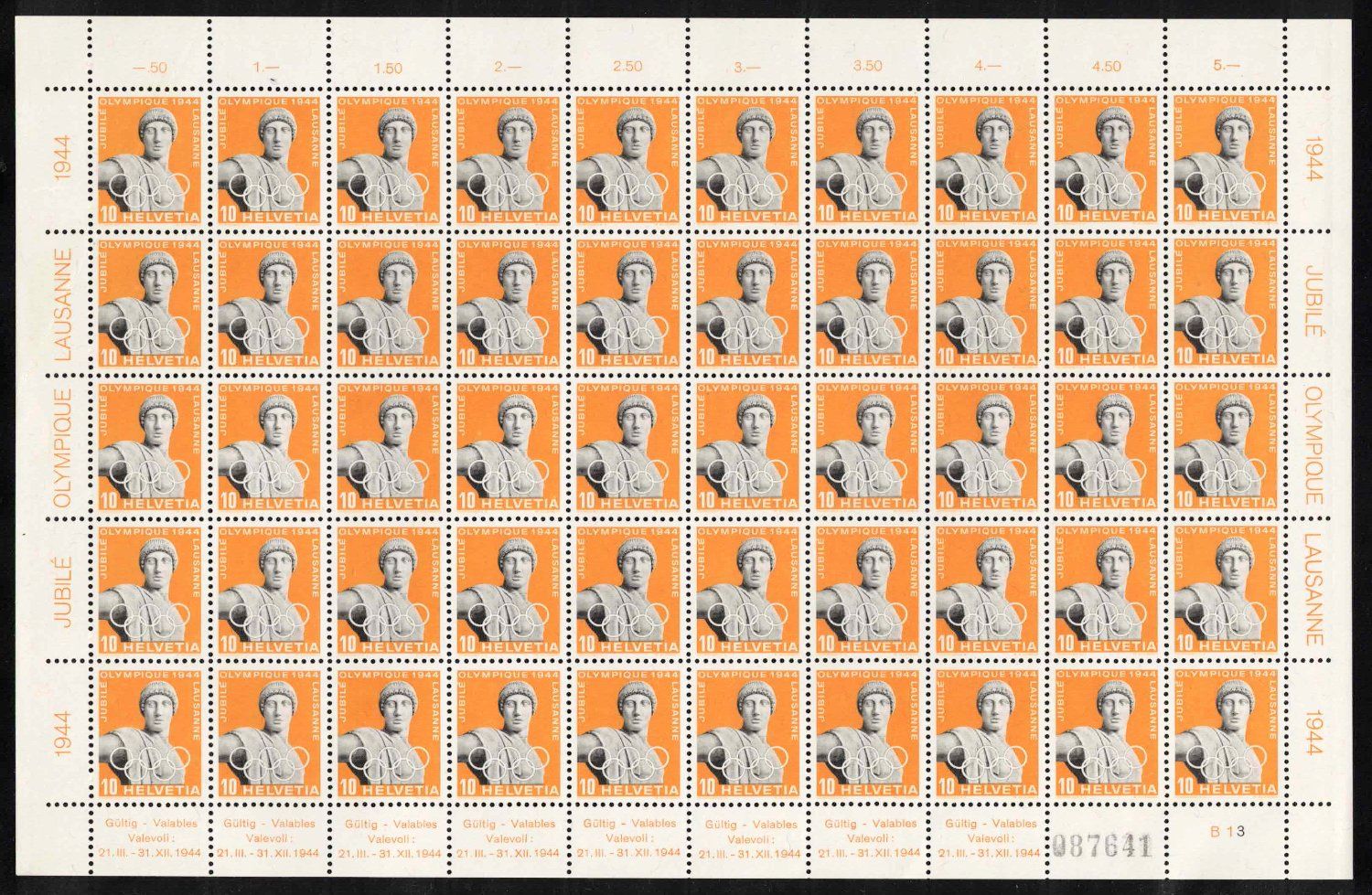 Tutti i francobolli: 1944 Olympisches Komitee, Serie im Bogen, postfrisch ** – Nuovo (secondo la descrizione) da Nuglar venduto da Stamp88 3