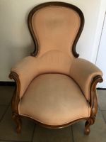 BIEDERMEIER SESSEL, Rahmen Nussbaumholz, Leinen rosa bezogen