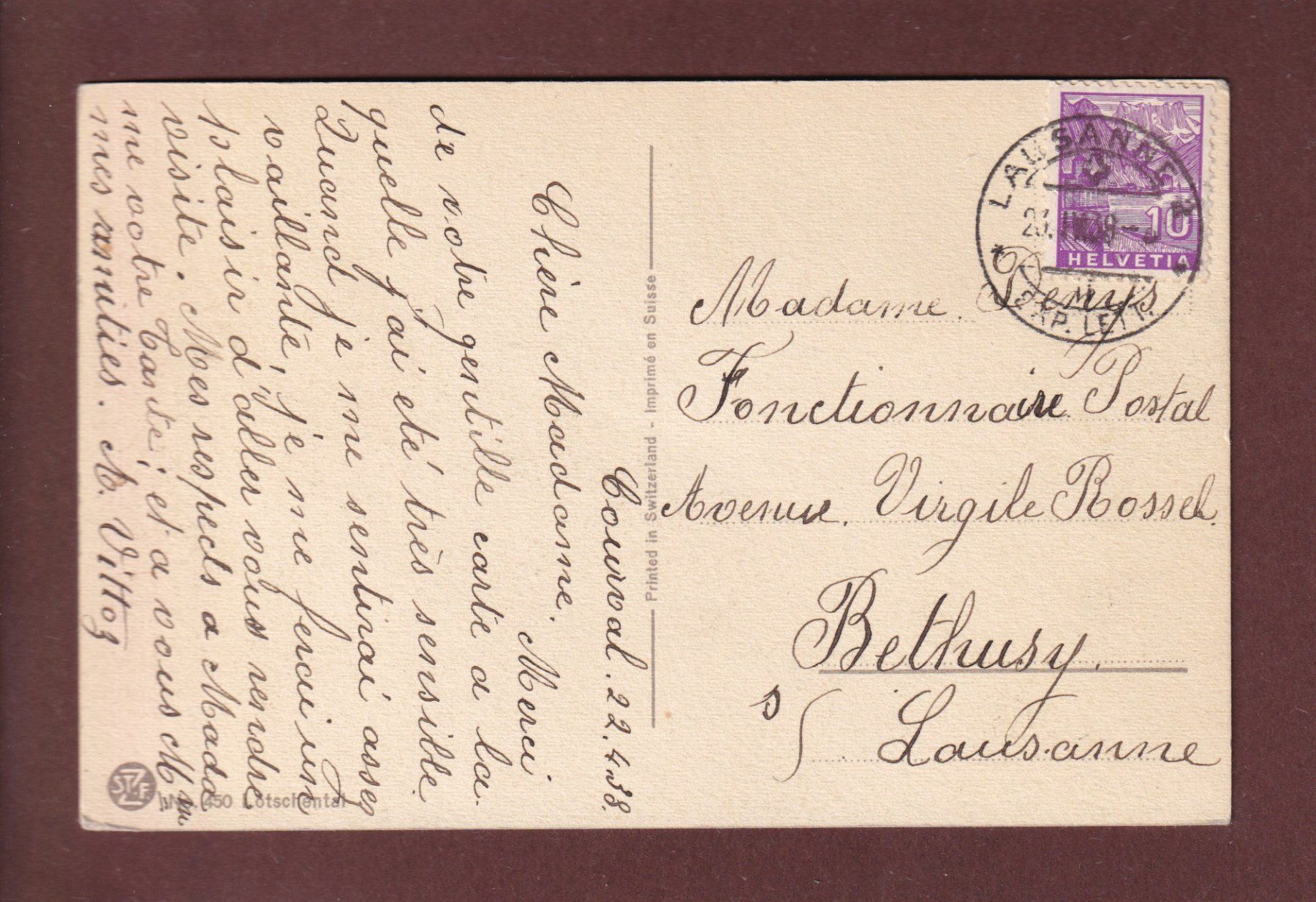 Cartoline postali: LÖTSCHENTAL - 1938 – Usato da Pully venduto da nicecards 1