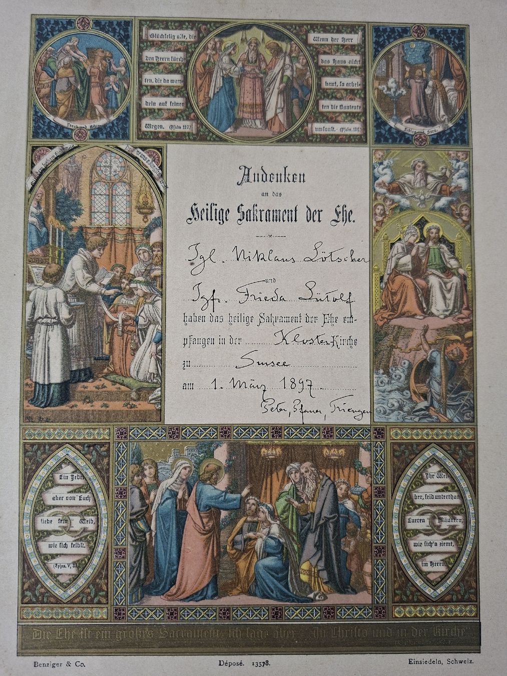 Libri: antikes Dokument, heilige Sakrament der Ehe, Susee 1897 – Usato da Grindelwald venduto da carro5
