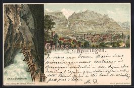 Litho Meiringen, Blick über den Ort, Wa