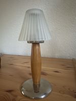 Tischlampe Holz Metall Milchglas Lampenschirm Lampe Vintage 