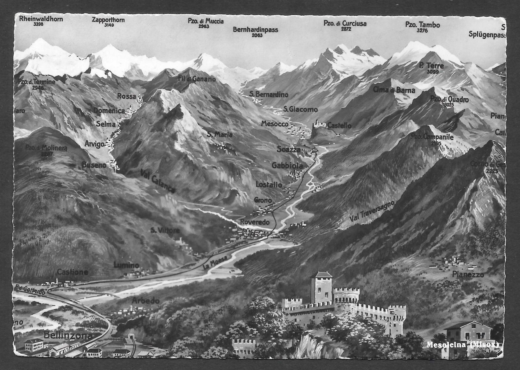 Cartoline postali: Bellinzona e Mesolcina Panoramakarte – Usato da Olten venduto da clotaldi