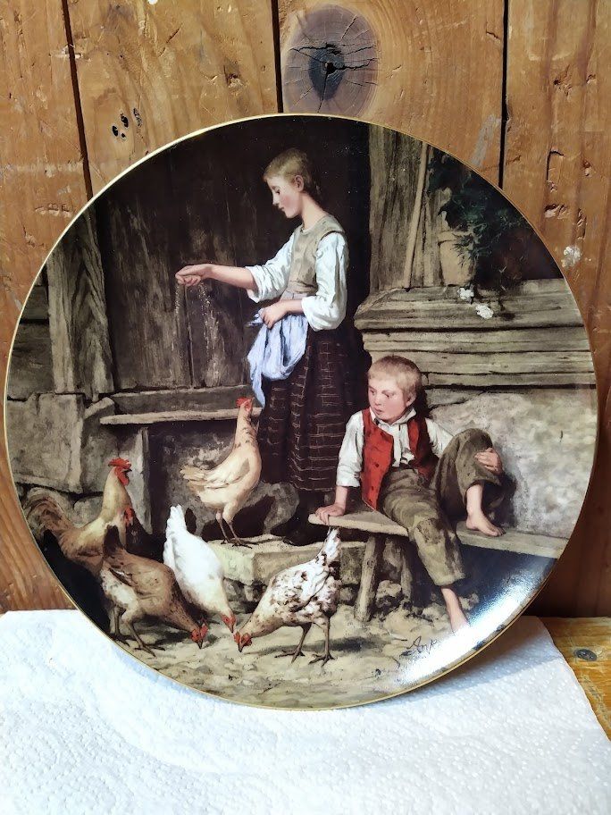 Piatti: Ankerteller "Mädchen, Hühner fütternd" Wandteller 1987 – Usato da Walkringen venduto da petro06