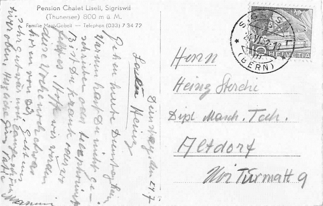 Cartoline postali: Sigriswil BE 1952 – Usato da Winterthur venduto da SchatzchischtliWinti 1