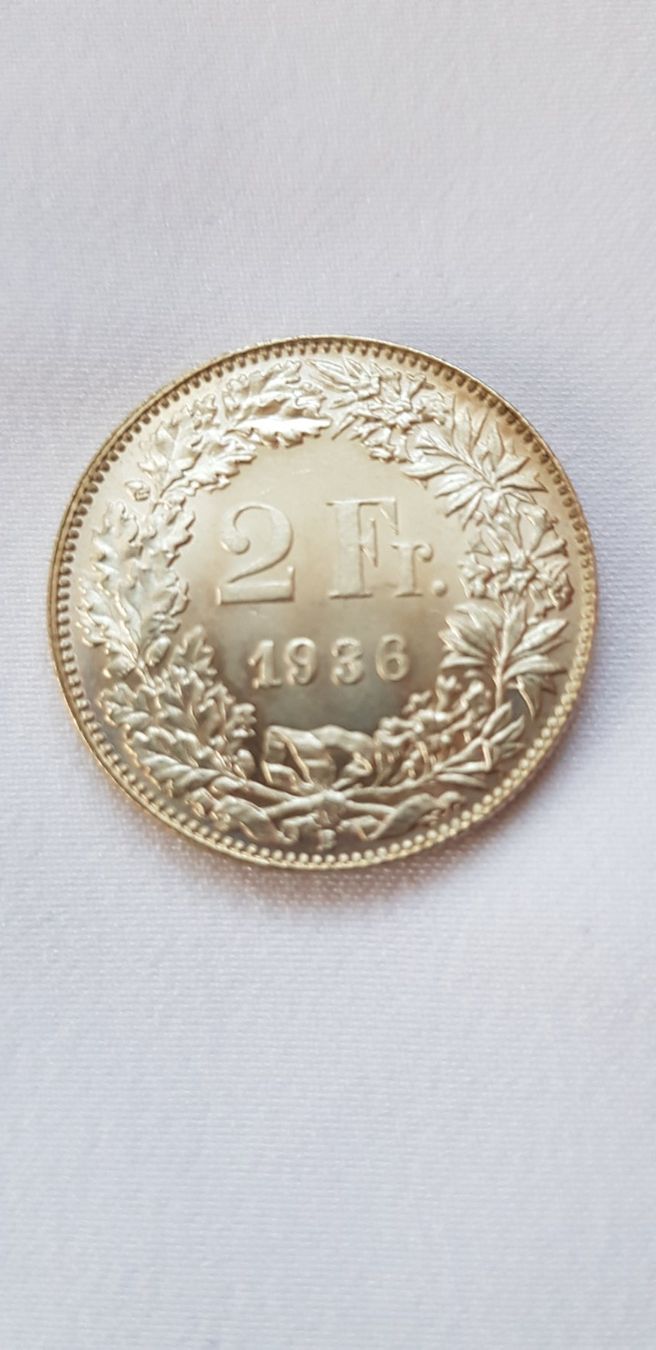 Alle Münzen: 2 Franken 1936 Schweiz – Gebraucht aus Dällikon von Toyfan