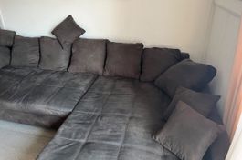 Ecksofa dunkelbraun Stoff mit Kissen gebrauchter Zustand