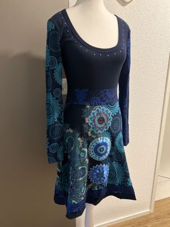 Damen Kleid dunkelblau gemustert langarm von Desigual Gr. M