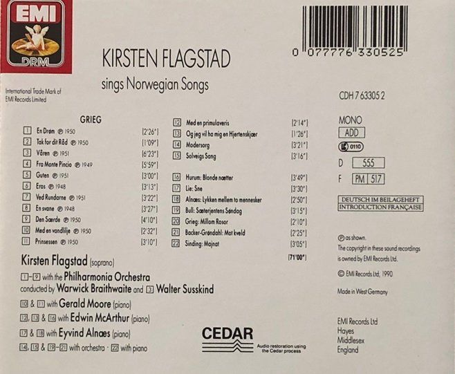 CDs: Kirsten Flagstad - Norwegische Lieder – Gebraucht aus Grüningen von azulamarillo 1