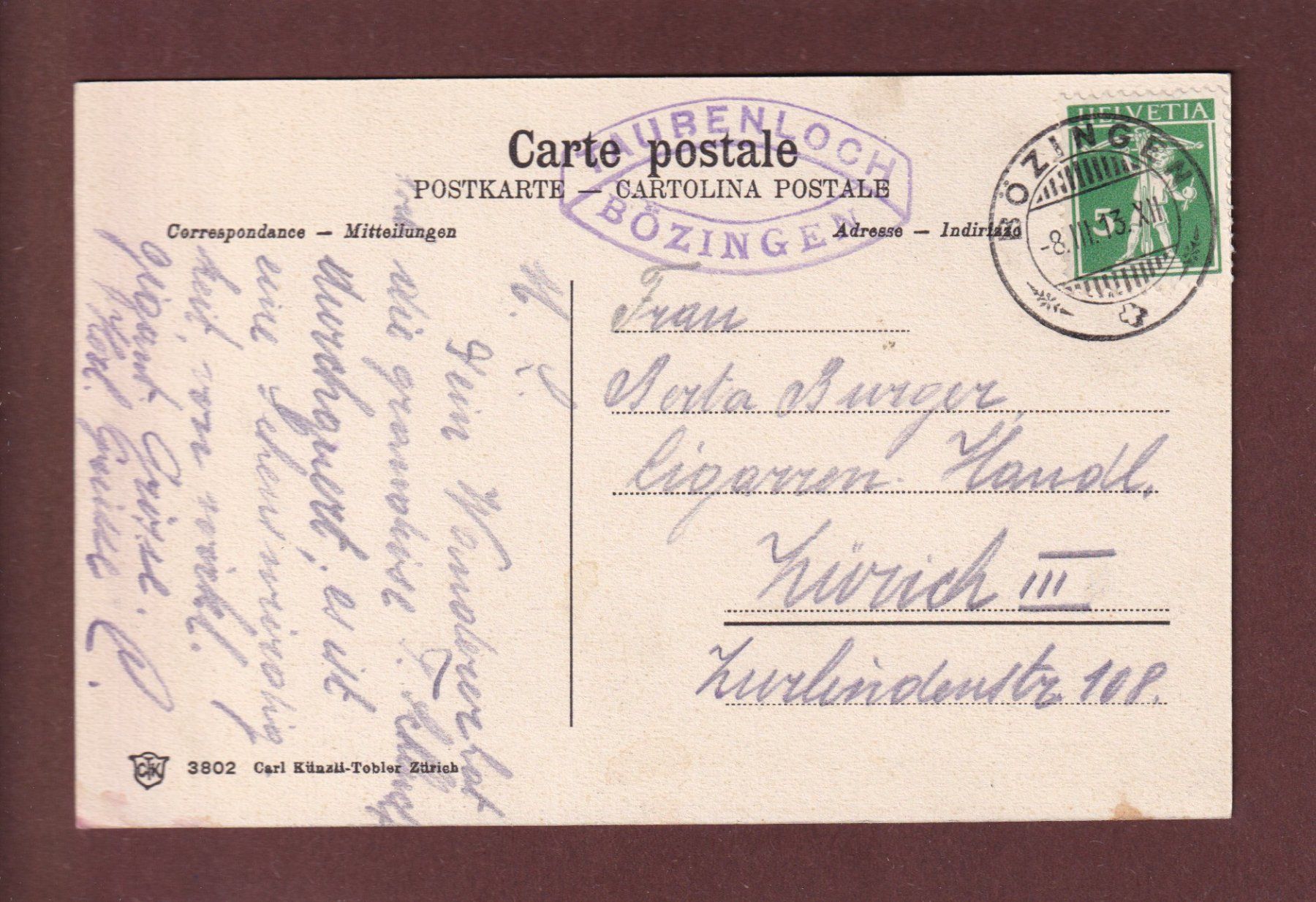 Cartoline postali: TAUBENLOCH - Gorge de la Suze - 1913 – Usato da Pully venduto da nicecards 1