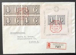 ZB161) W14 und 258 im 4-Block auf Brief Sonderstempel