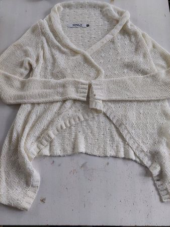 Only Strickjacke XS Beige/Weiss mit Lochmusterung