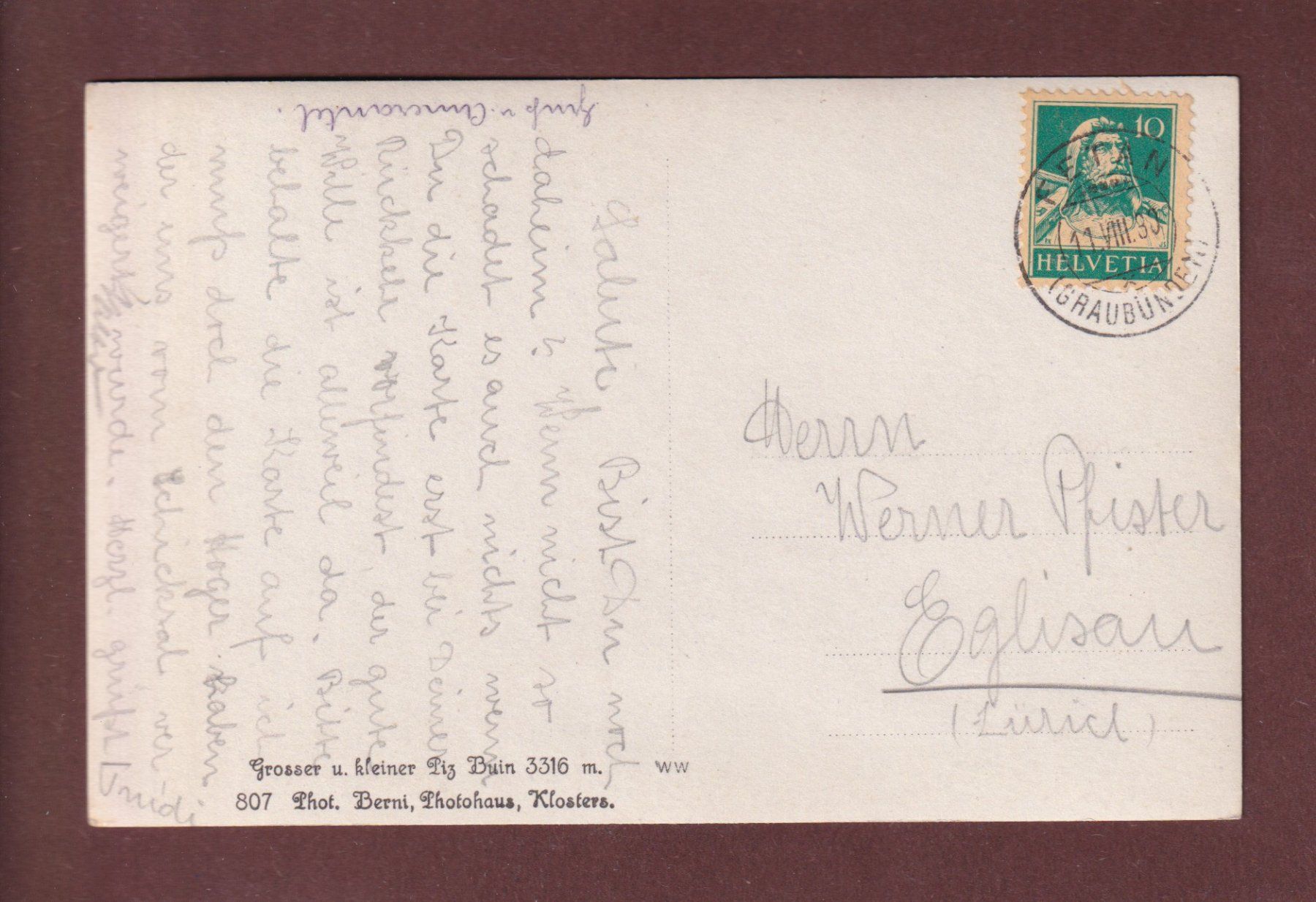 Cartoline postali: PIZ BUIN - 1930 – Usato da Pully venduto da nicecards-shop 1