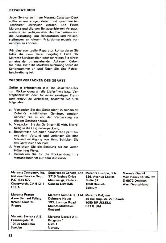 Marantz Documenti: Marantz SD1010/1010R/SD1020/SD3020 Anleitung – Usato da Madiswil venduto da miglan 1