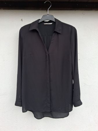 Damen Bluse schwarz langarm leicht transparent
