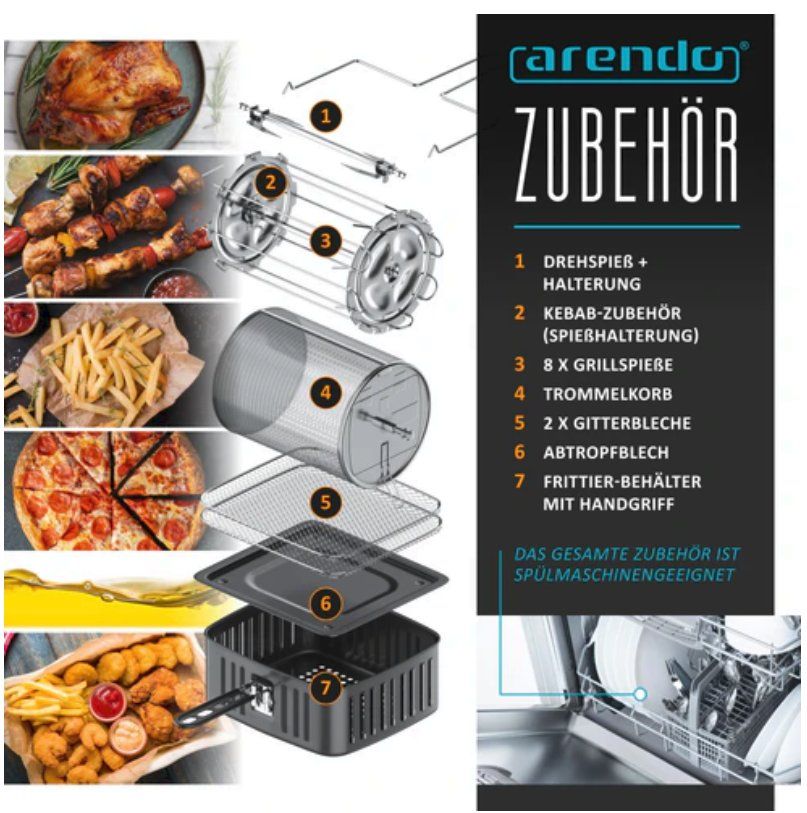 Elettrodomestici da cucina: Arendo Heissluftfritteuse XXL Multifunktion 12L Touchscreen – Usato da Schaffhausen venduto da K.Ichimaru 3
