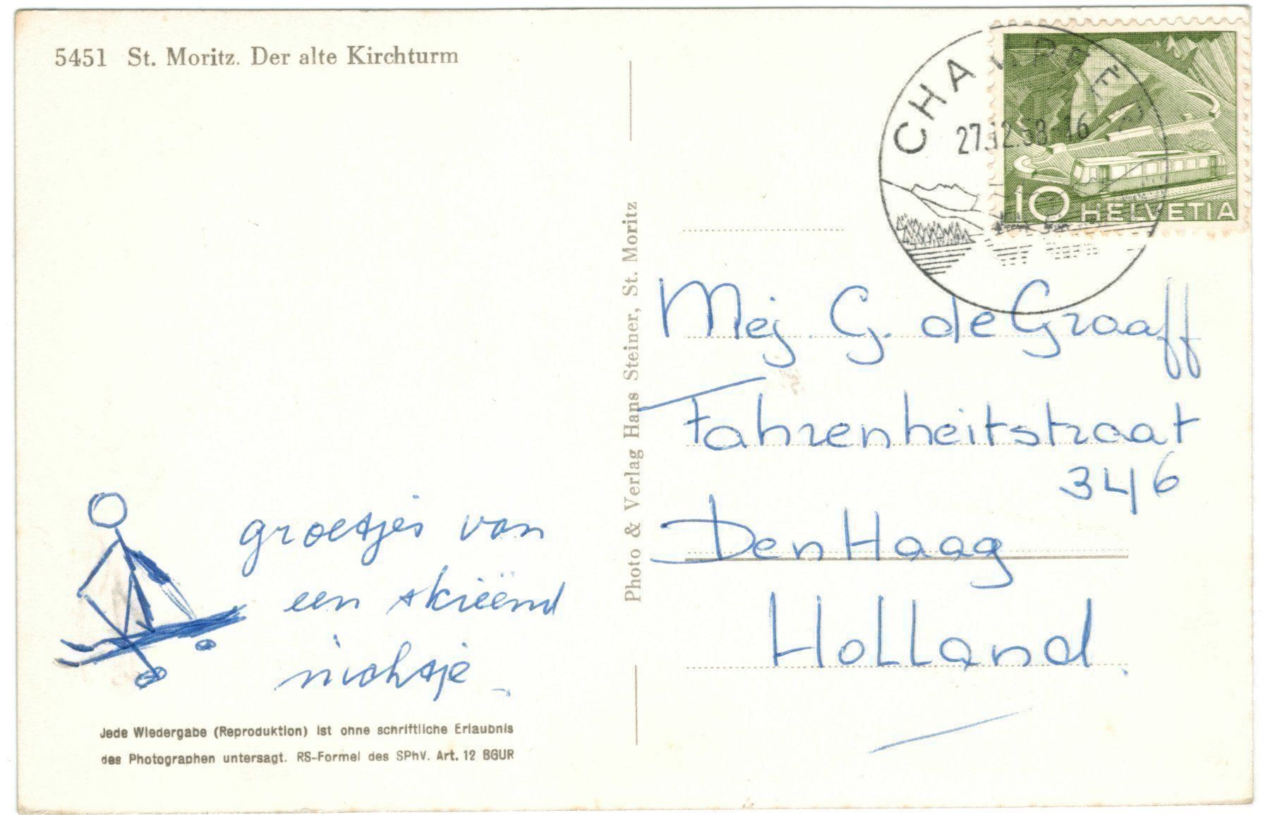 Cartoline postali: AK St. Moritz, Der alte Kirchturm 1958 – Usato da Zürich venduto da tol_b7c7 1