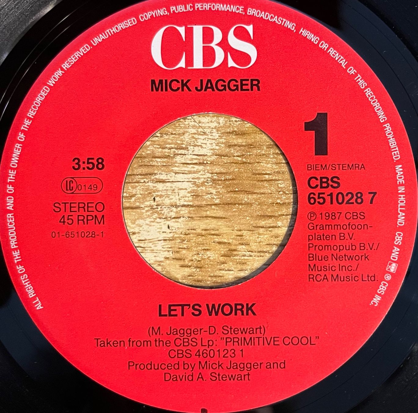Vinyles: MICK JAGGER - LET’S WORK – D'occasion à Bussigny par vinyl-pas-cher 2
