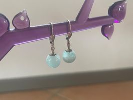Vintage Retro Silber vergoldet Aquamarin Ohrringe