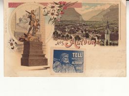 Altdorf 1899 mit Vignette Tell Aufführung