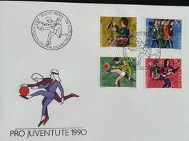 🤸🎸 Pro Juventute Satz FDC 1990 Jugend-Freizeit Nr.315-318ʘ