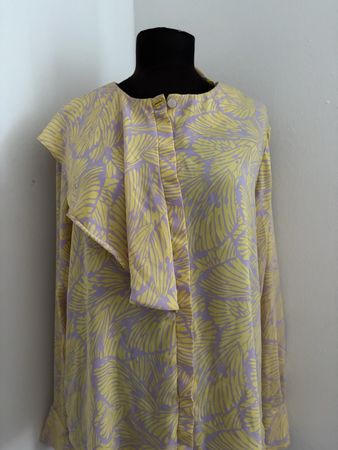 Sommerbluse,Gr.XXL gelb-lila Muster,einzigartiger Schnitt