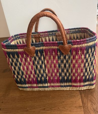 Korb Tasche Handgefertigt Weide Ledergriffe 