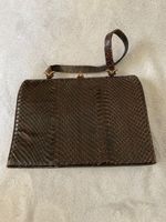 Sac à main vintage Adrian Gold, cuir exotique marron.