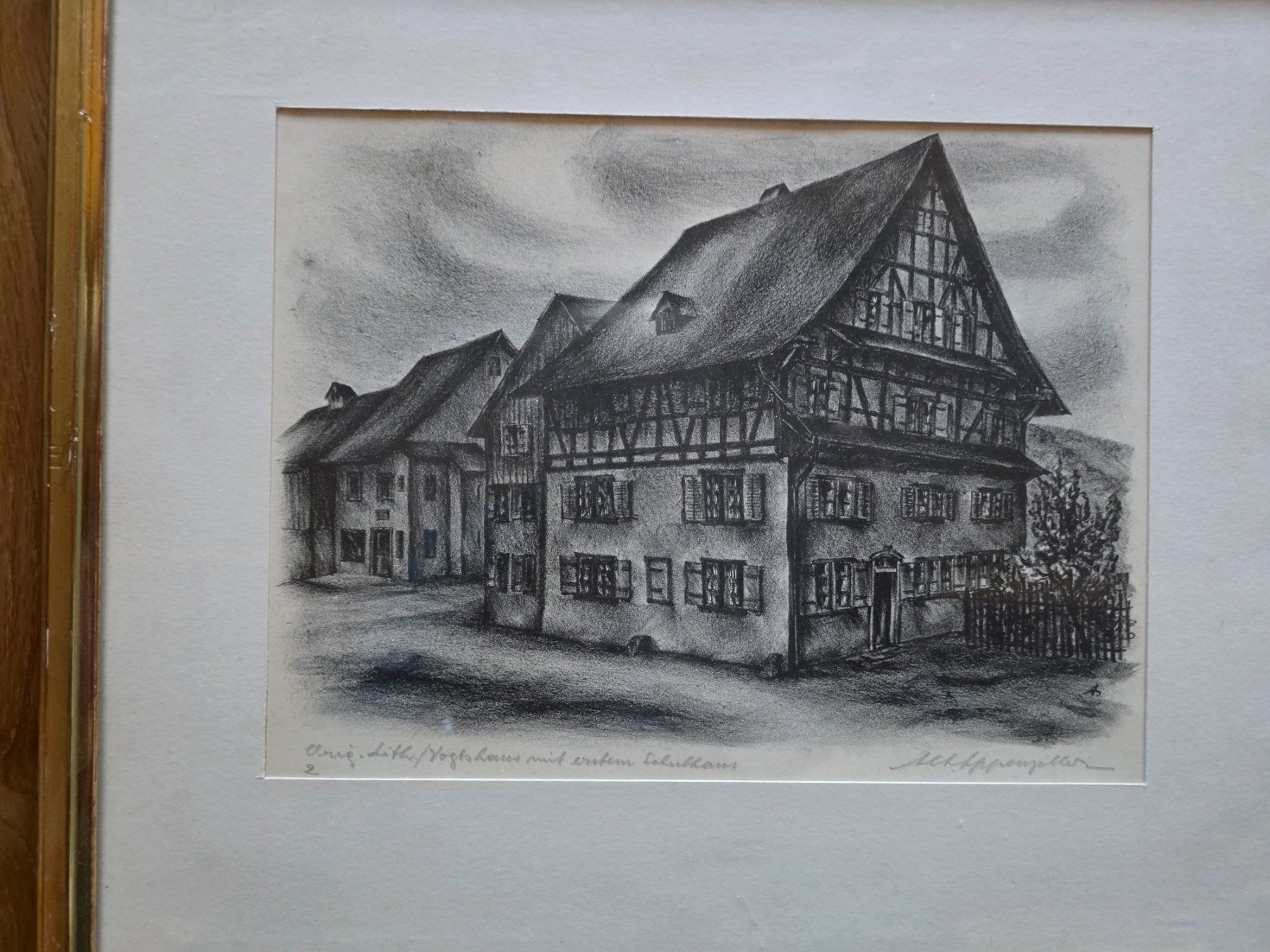 Grafica & Litografie: Litho Vogtshaus mit Schulhaus Goldrahmen – Usato da Walterswil BE venduto da Lonitti 5