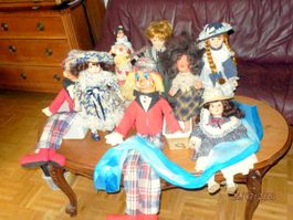 Konvolut, Porzellanpuppen, Clowns, Flamencotänzerin