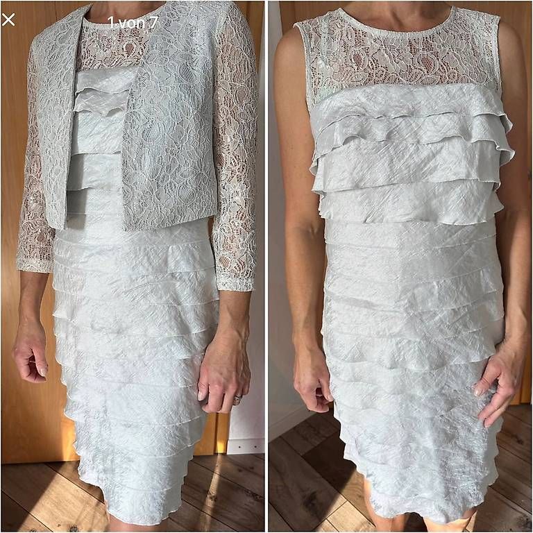 Kleider: Cocktailkleid silber mit Jäckchen, Gr. 36/S – Gebraucht aus Kaltbrunn von Eagle76