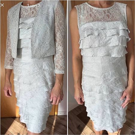 Cocktailkleid silber mit Jäckchen, Gr. 36/S