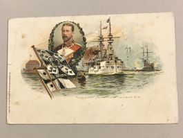 Historische Ansichtskarte: Flaggschiff Deutschland, Kiel