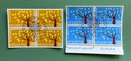 Schweizermarken: 2x 4er Bl. Junger Baum mit 19Blättern 1962