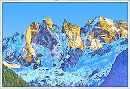 Scioragruppe, Bergell, 60 x 90 cm, Echtholzrahmen, neu